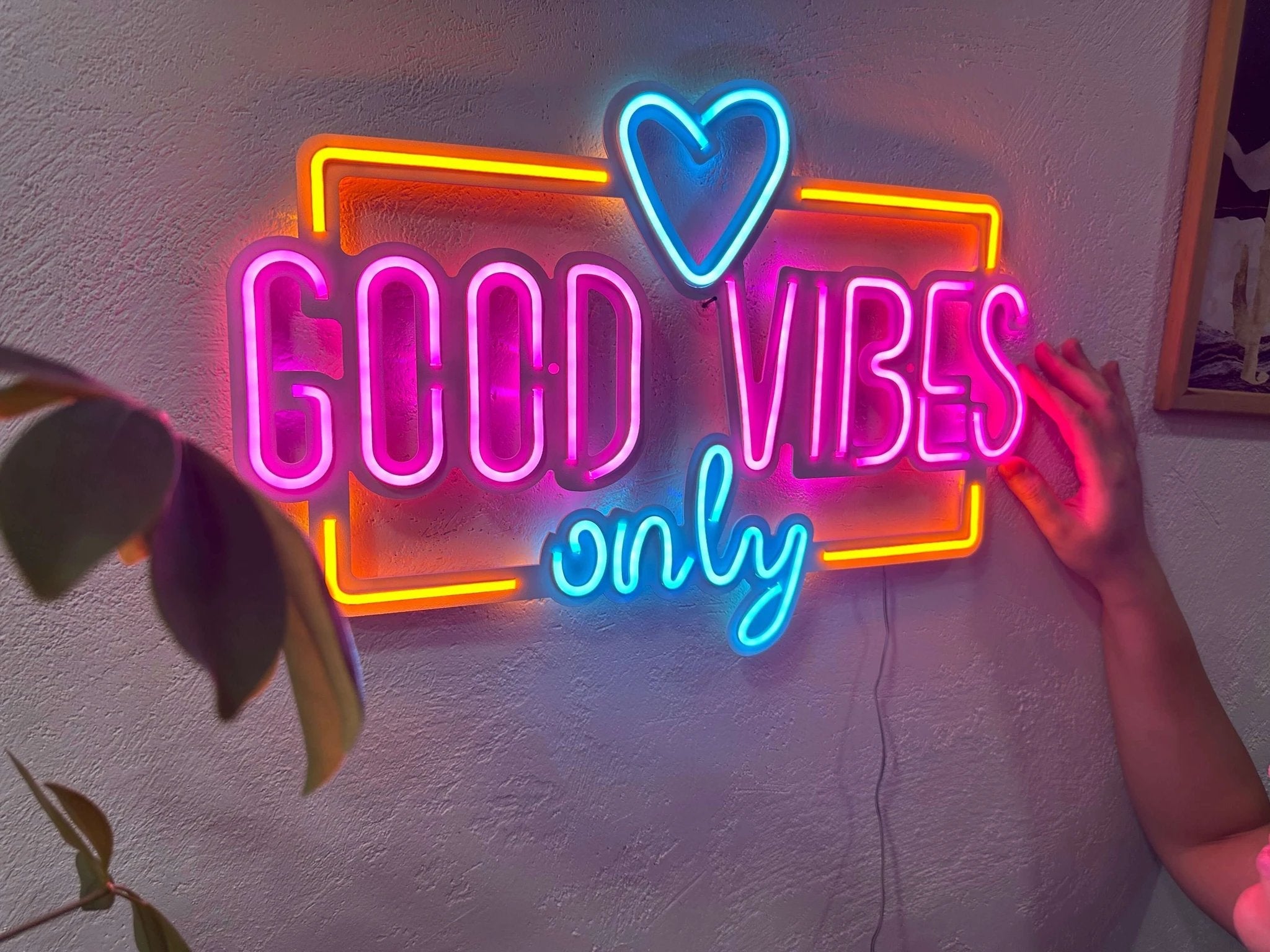 Good Vibes Only Love Neon Metal Sign, Neon Metal Wall Art by Dekadron