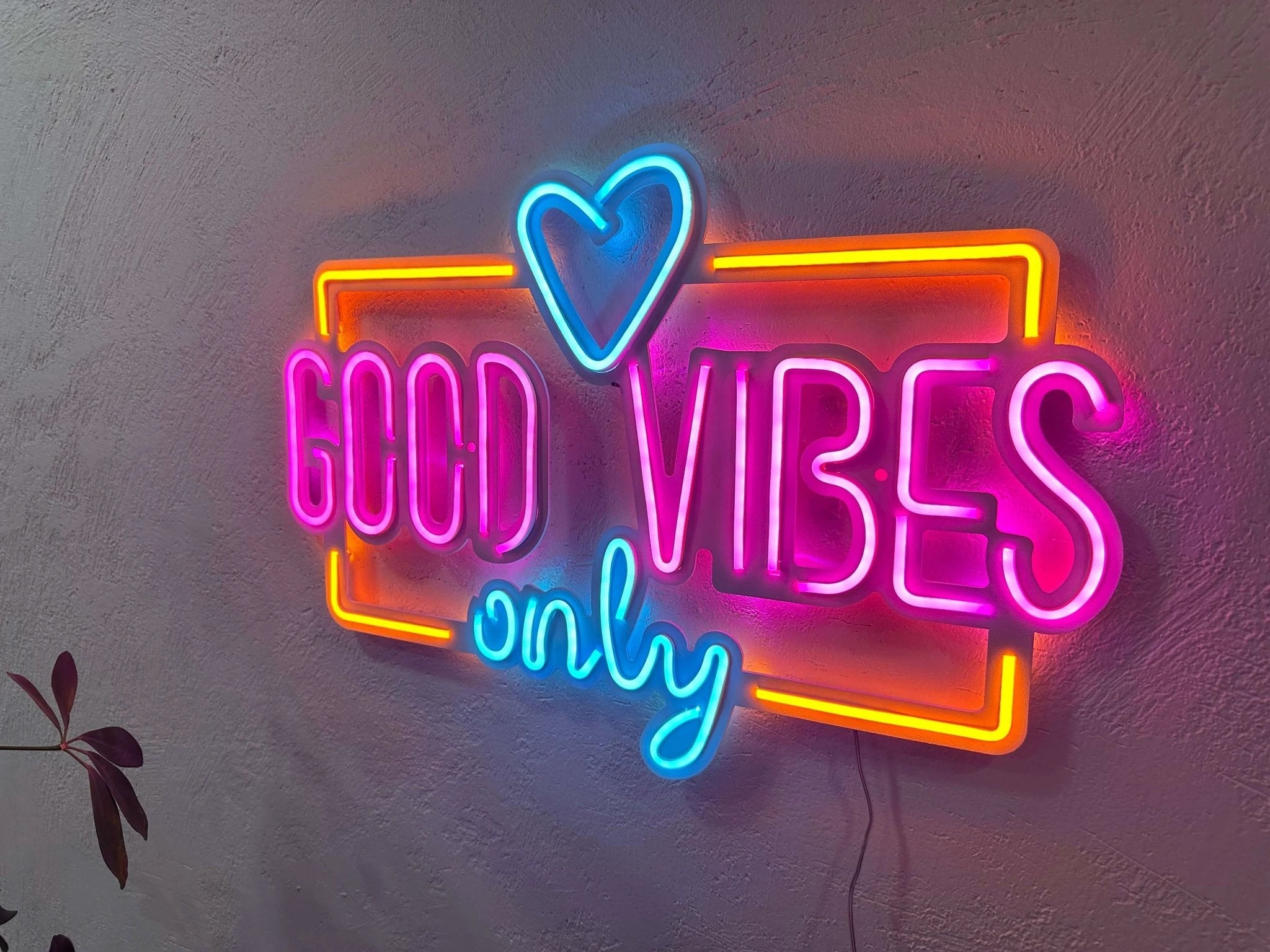 Good Vibes Only Love Neon Metal Sign, Neon Metal Wall Art by Dekadron