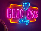 Good Vibes Only Love Neon Metal Sign, Neon Metal Wall Art by Dekadron