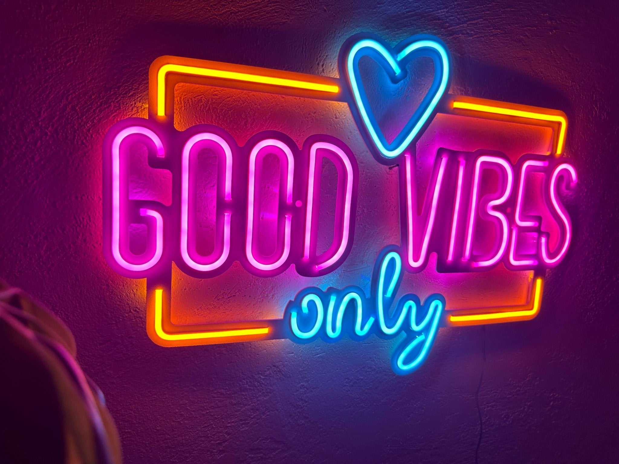 Good Vibes Only Love Neon Metal Sign, Neon Metal Wall Art by Dekadron