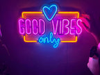 Good Vibes Only Love Neon Metal Sign, Neon Metal Wall Art by Dekadron