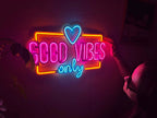 Good Vibes Only Love Neon Metal Sign, Neon Metal Wall Art by Dekadron
