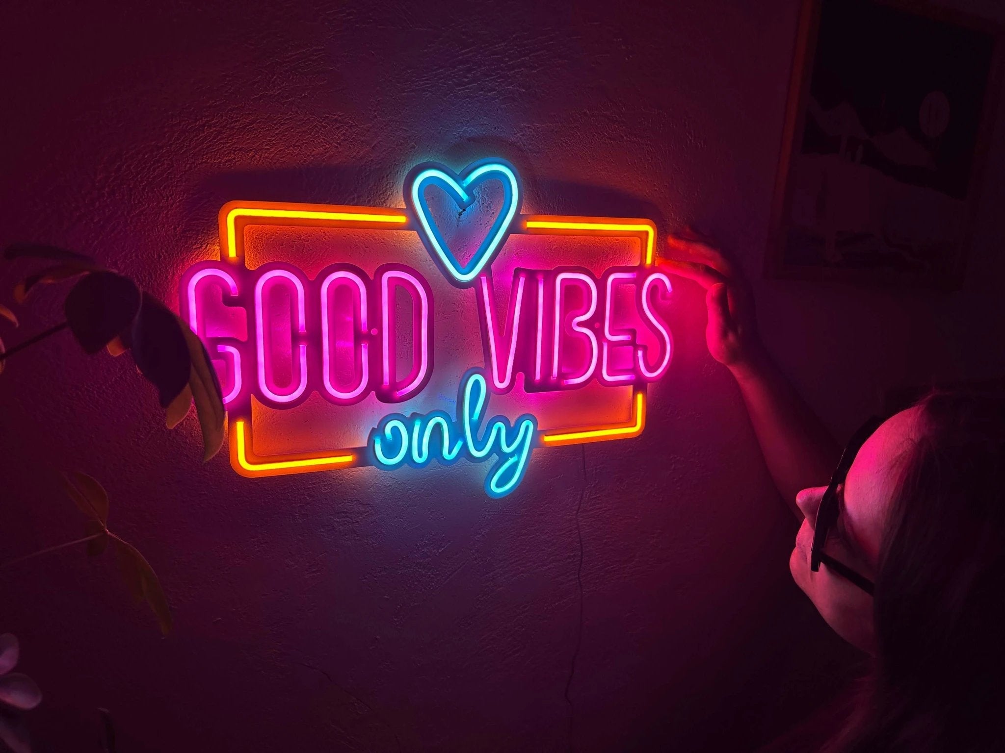 Good Vibes Only Love Neon Metal Sign, Neon Metal Wall Art by Dekadron