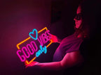 Good Vibes Only Love Neon Metal Sign, Neon Metal Wall Art by Dekadron