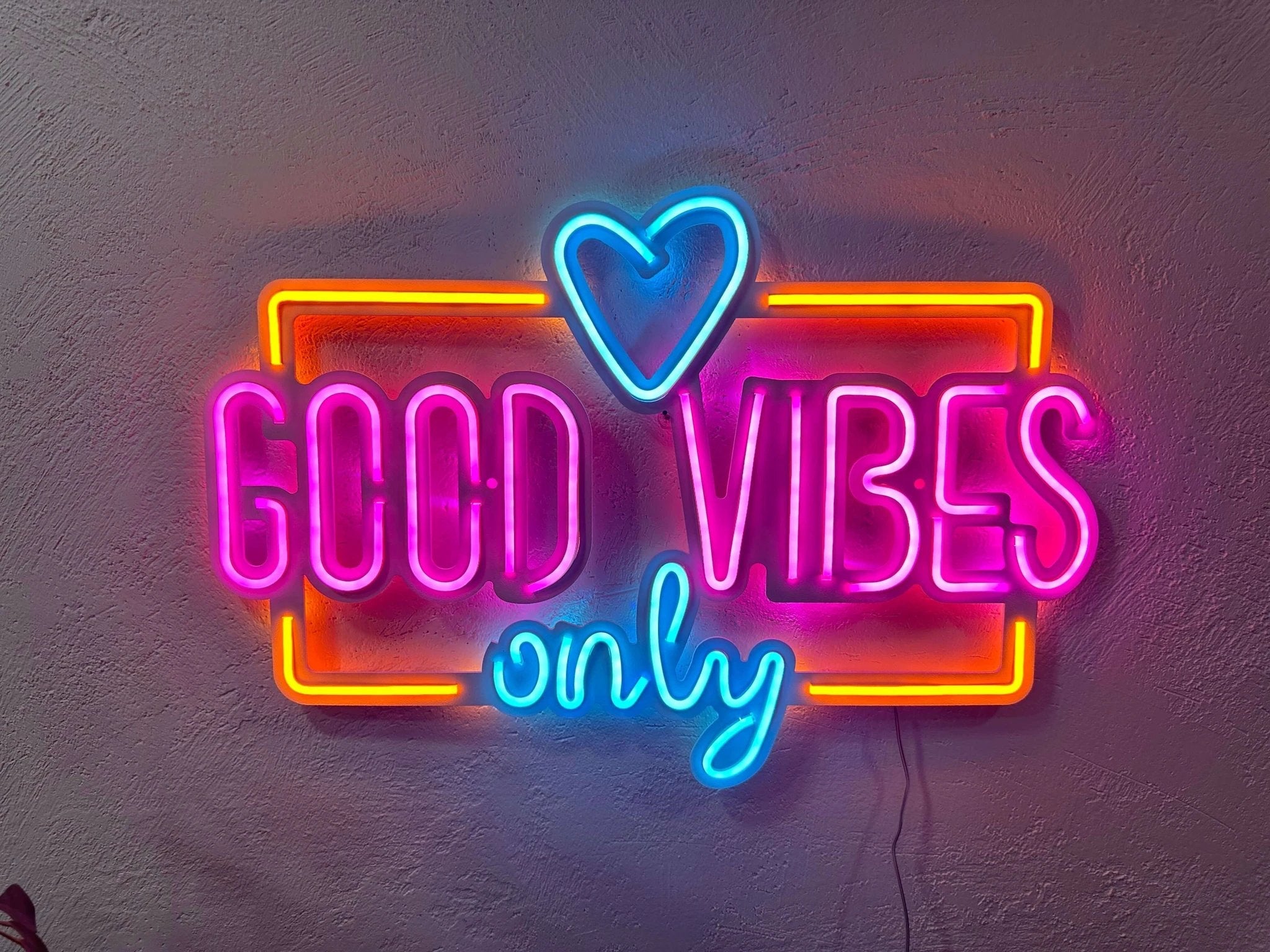 Good Vibes Only Love Neon Metal Sign, Neon Metal Wall Art by Dekadron
