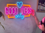 Good Vibes Only Love Neon Metal Sign, Neon Metal Wall Art by Dekadron
