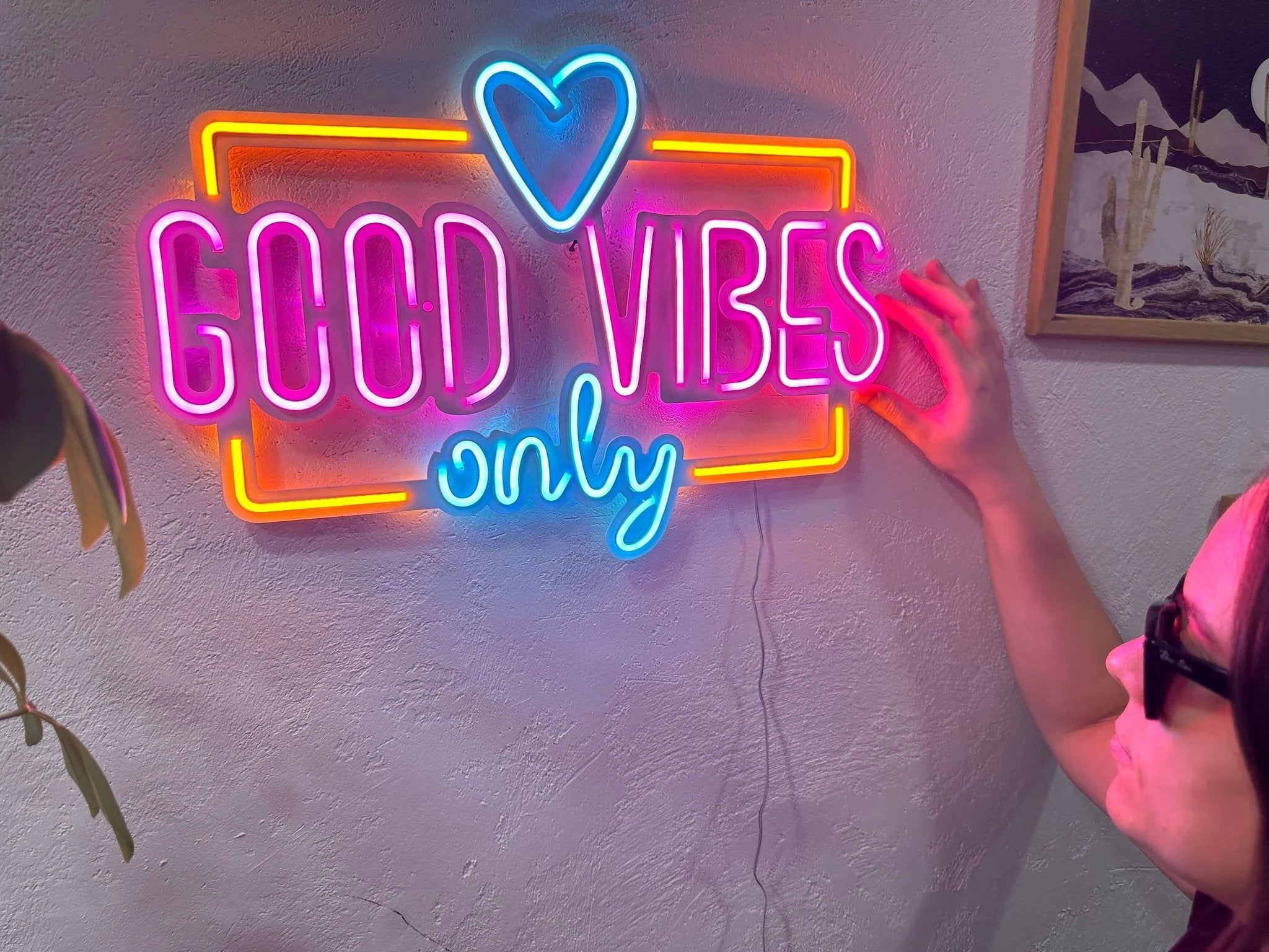 Good Vibes Only Love Neon Metal Sign, Neon Metal Wall Art by Dekadron