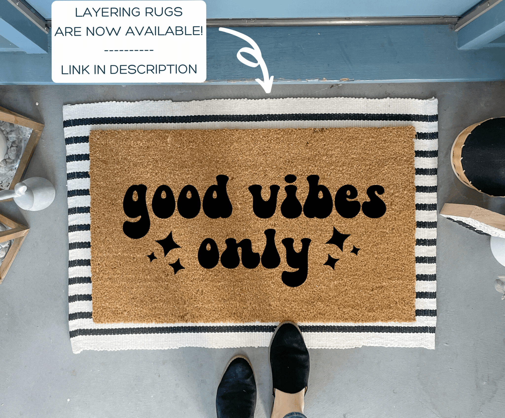 Good Vibes Only Retro Style Doormat by Nickel Designs Custom Doormats