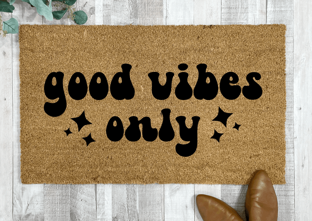 Good Vibes Only Retro Style Doormat by Nickel Designs Custom Doormats