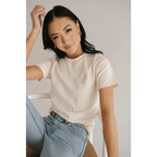 Good Vibes Peace Embroidered Tee in Cream