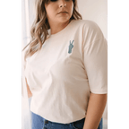 Good Vibes Peace Embroidered Tee in Cream