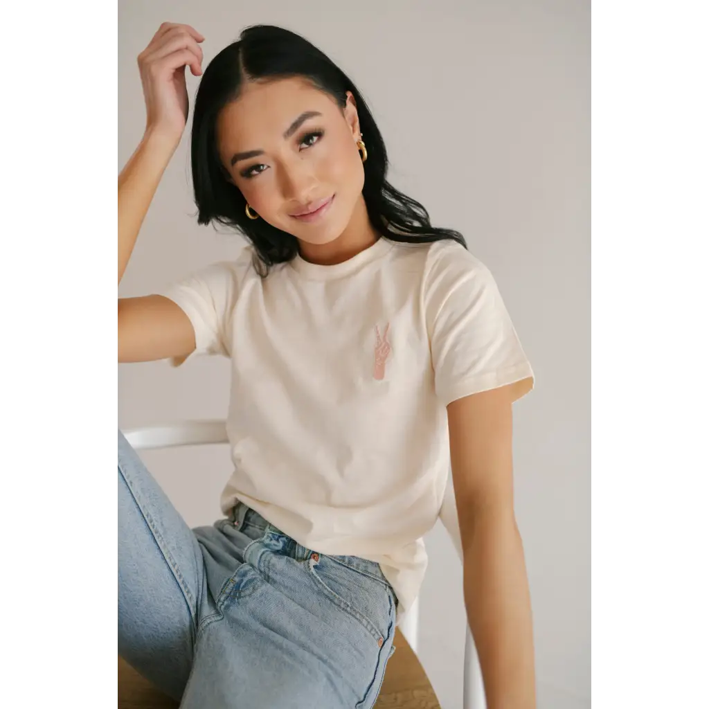 Good Vibes Embroidered Peace T-Shirt for Adults