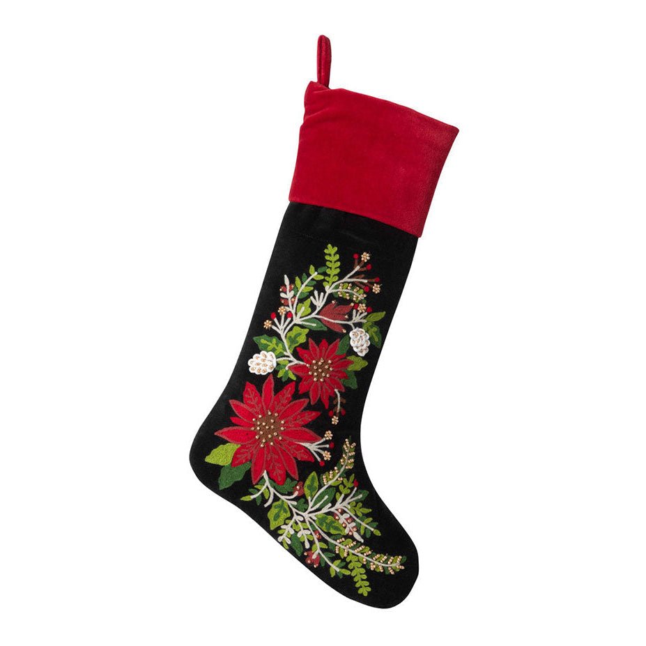 Gorgeous Embroidered Poinsettia Stocking Christmas Stocking La Vie Bien Gorgeous Embroidered Poinsettia Stocking