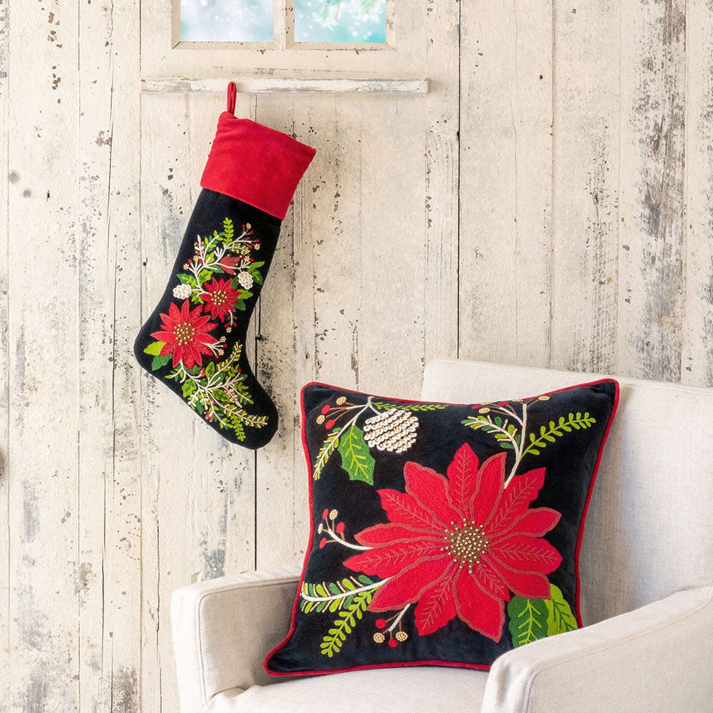 Gorgeous Embroidered Poinsettia Stocking Christmas Stocking La Vie Bien Gorgeous Embroidered Poinsettia Stocking