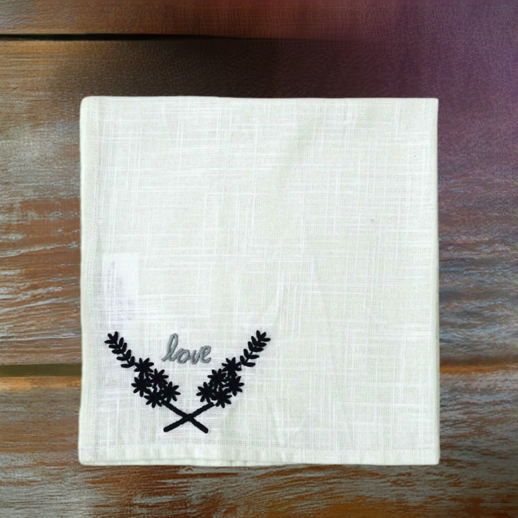 Table Cloth Napkins Set of 4 with Love Embroidery
