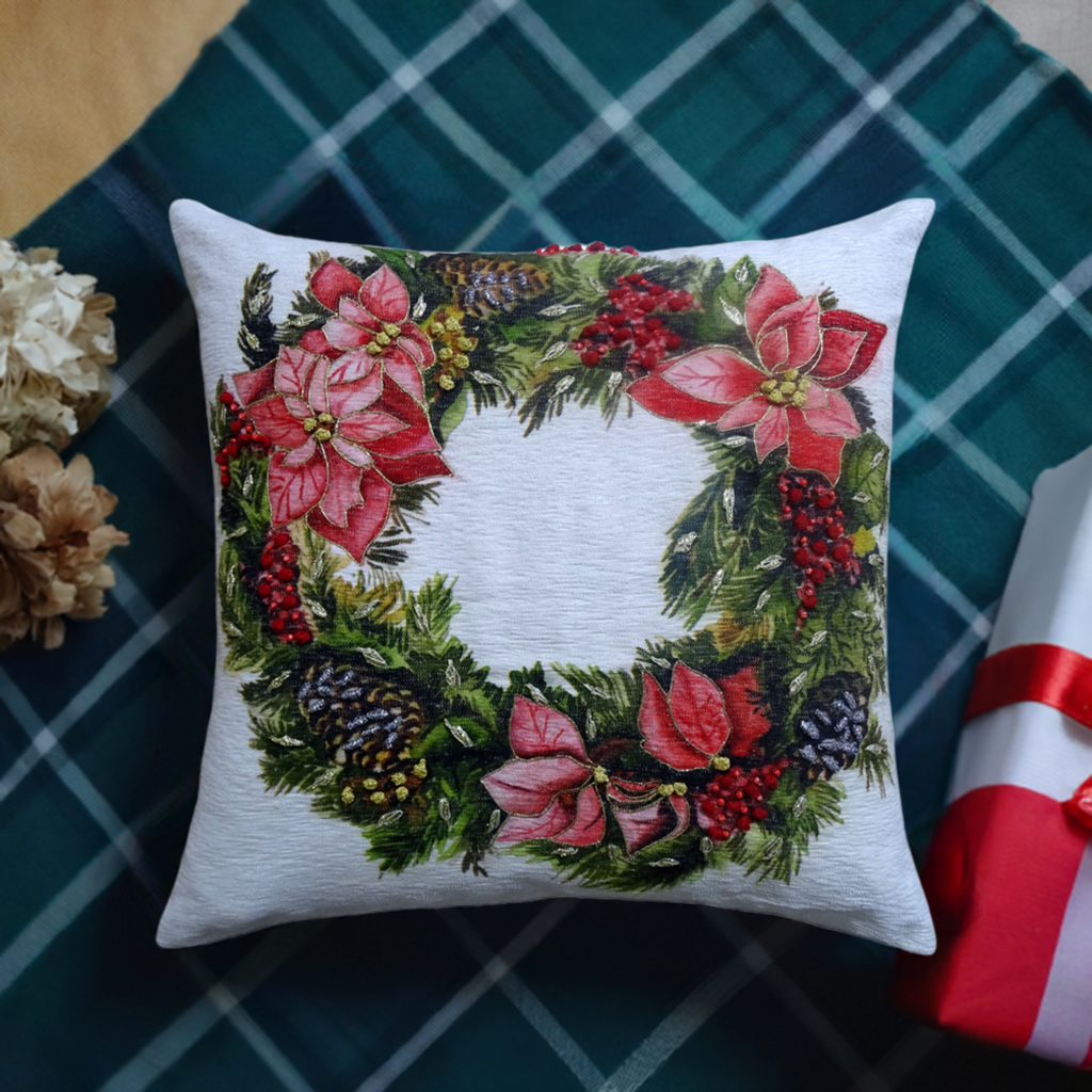 Christmas Wreath Decorative Throw Pillow 20" x 20"
