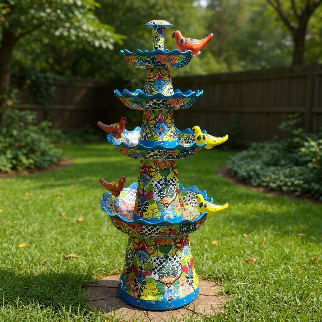 Grand Talavera Garden Fountain | Handcrafted Mexican Art Talavera Fountain La Vie Bien Grand Talavera Garden Fountain | Handcrafted Mexican Art