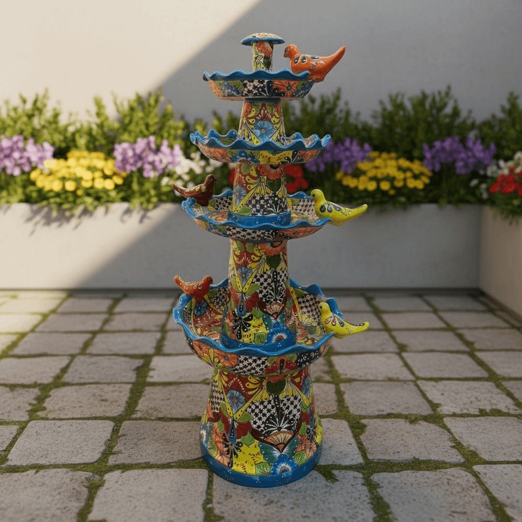 Grand Talavera Garden Fountain | Handcrafted Mexican Art Talavera Fountain La Vie Bien Grand Talavera Garden Fountain | Handcrafted Mexican Art