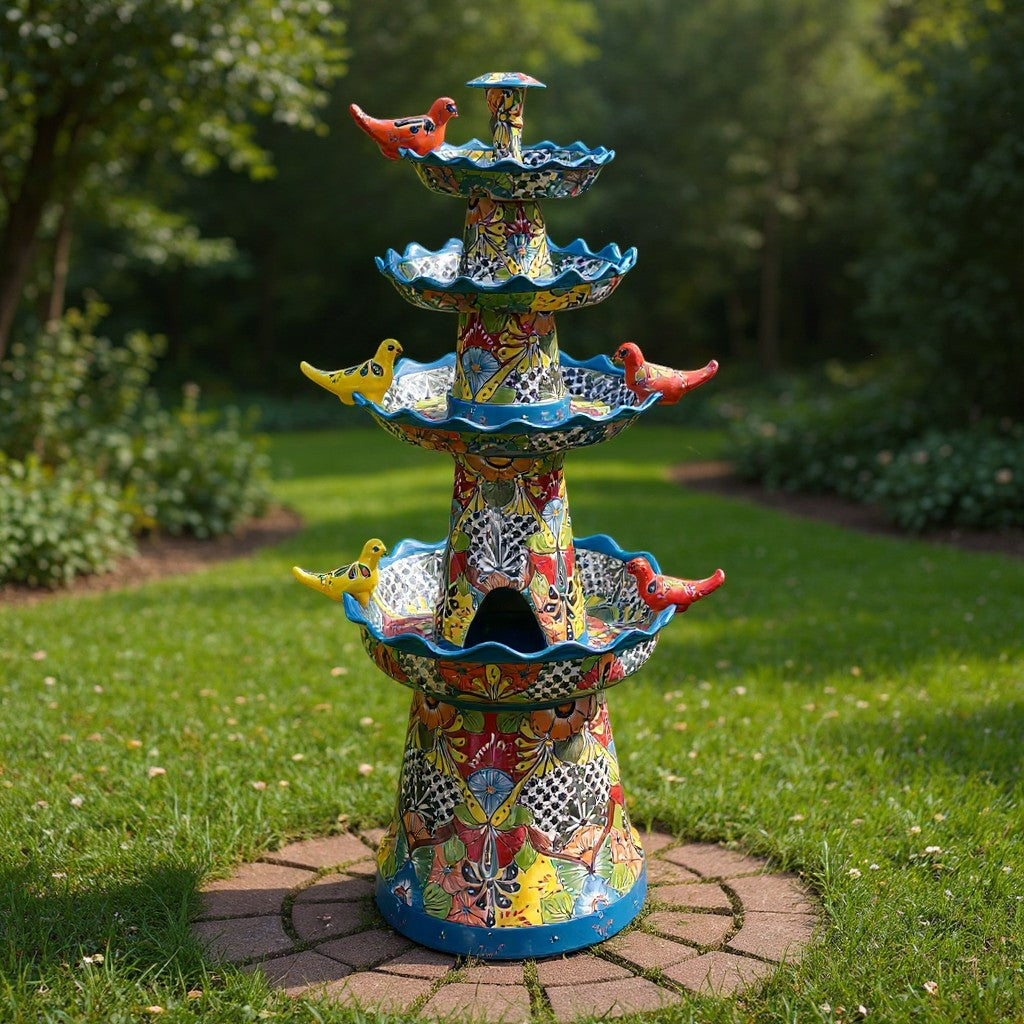 Grand Talavera Garden Fountain | Handcrafted Mexican Art