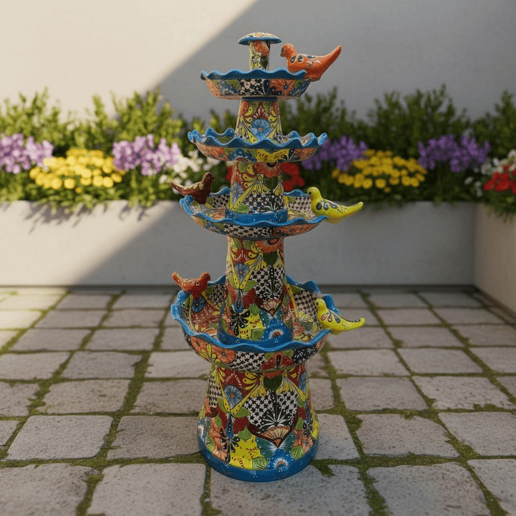 Grand Talavera Garden Fountain | Handcrafted Mexican Art
