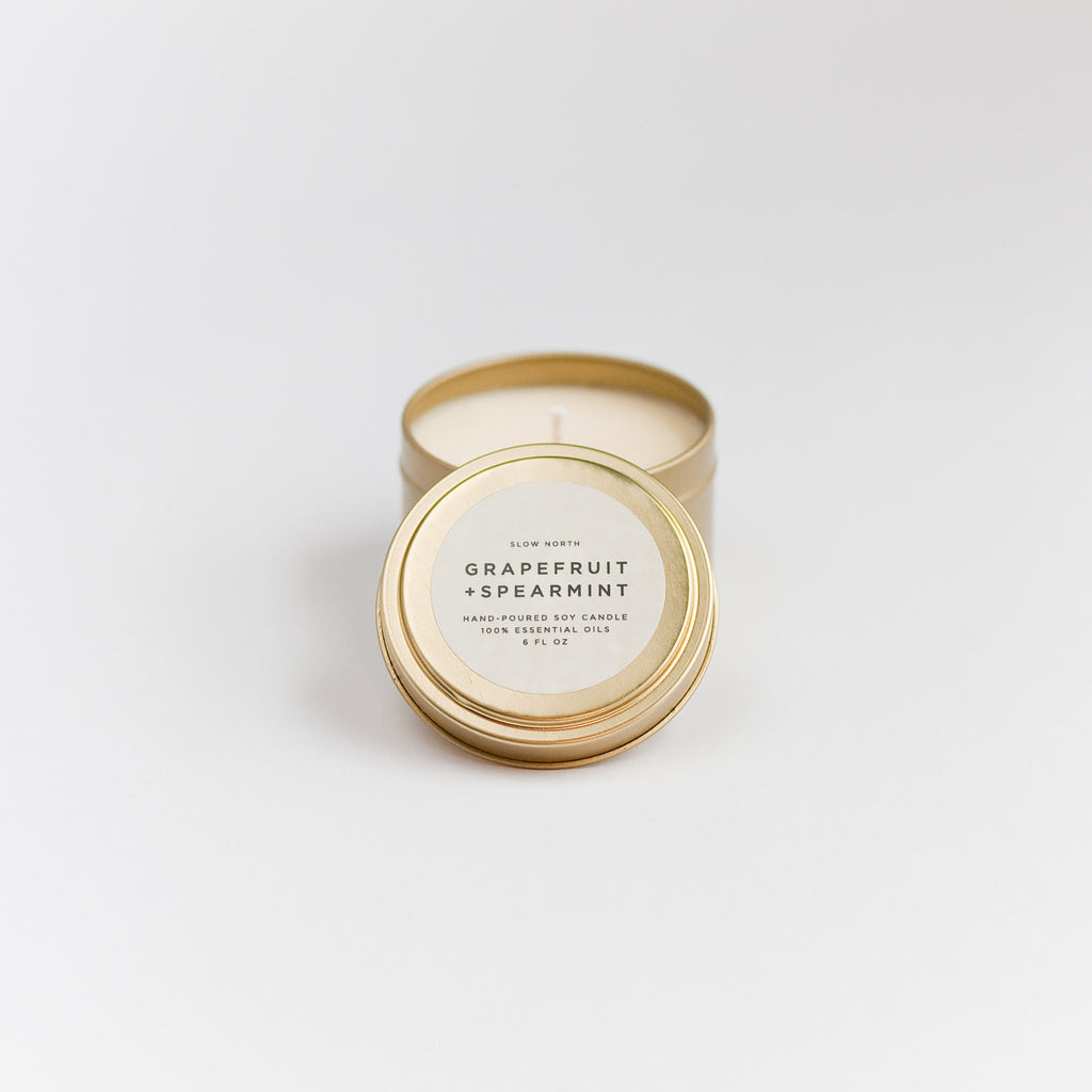 Grapefruit + Spearmint Travel Tin Candles La Vie Bien Grapefruit + Spearmint