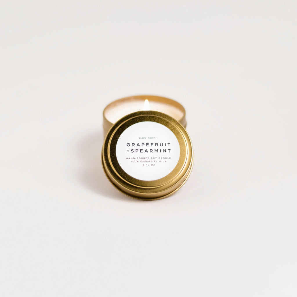Grapefruit + Spearmint Travel Tin Candles La Vie Bien Grapefruit + Spearmint