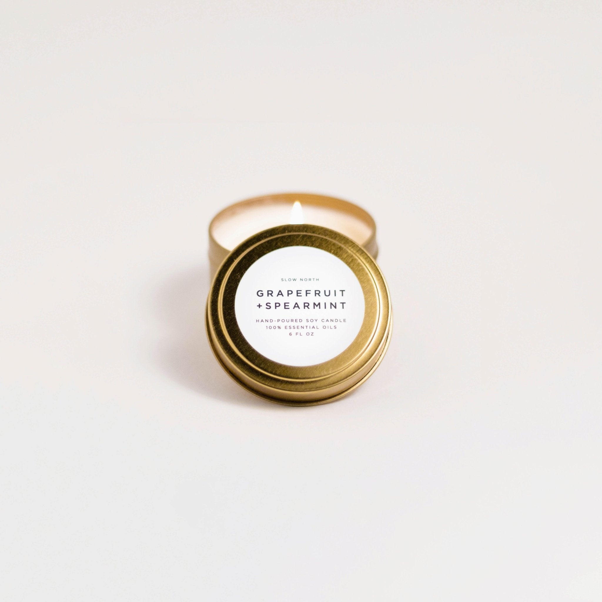 Grapefruit + Spearmint Travel Tin Candles La Vie Bien Grapefruit + Spearmint