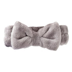 Gray Plush Bow Spa Headband | Soft Hair Band for Skincare Facial After Shower by The Bullish Store