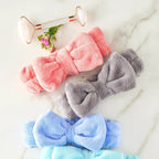 Gray Plush Bow Spa Headband | Soft Hair Band for Skincare Facial After Shower by The Bullish Store