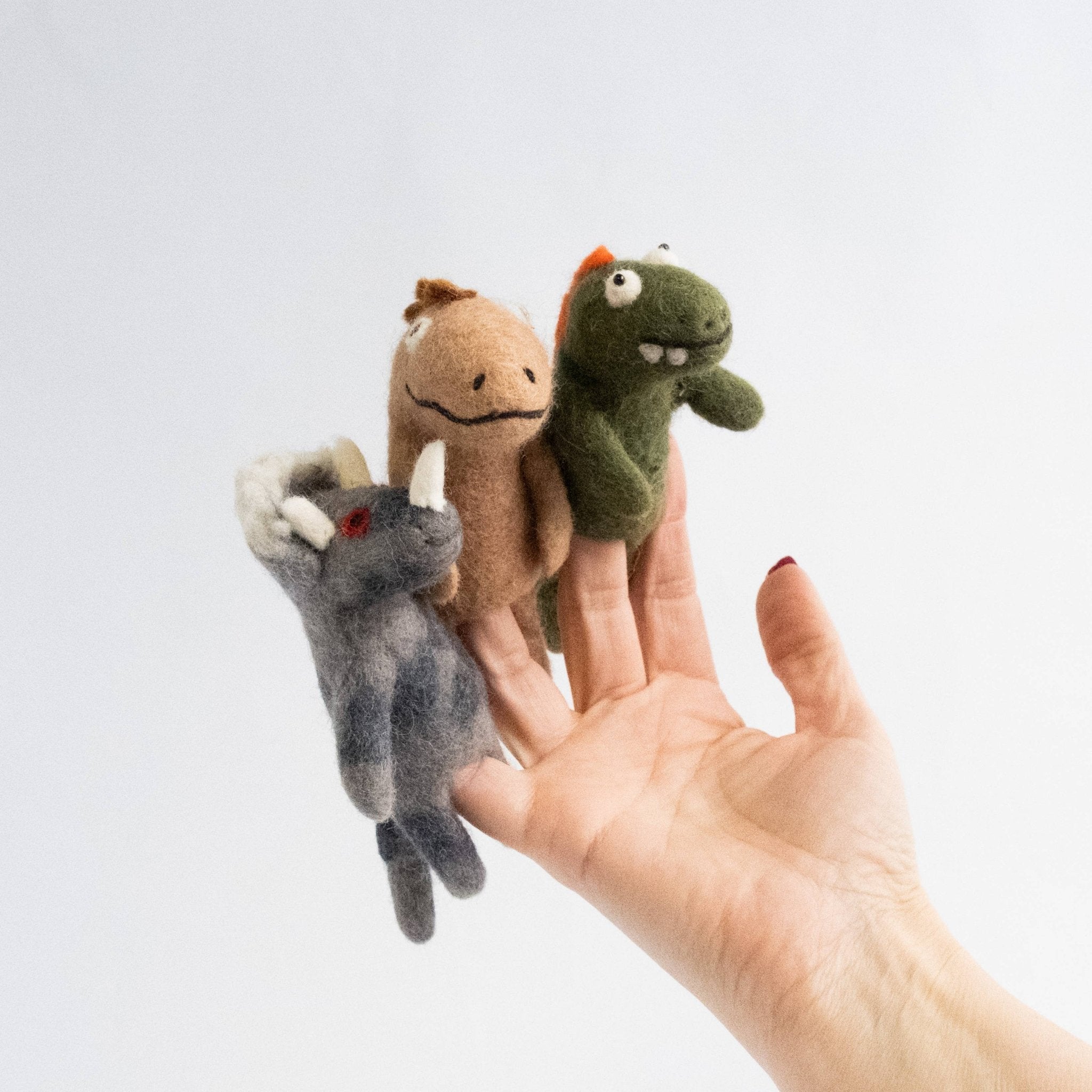 Gray triceratops Felt dinosaur Finger Handmade Puppets - Sensory Play - Made in Nepal (Copy) La Vie Bien Gray triceratops Felt dinosaur Finger Handmade Puppets - Sensory Play - Made in Nepal (Copy)