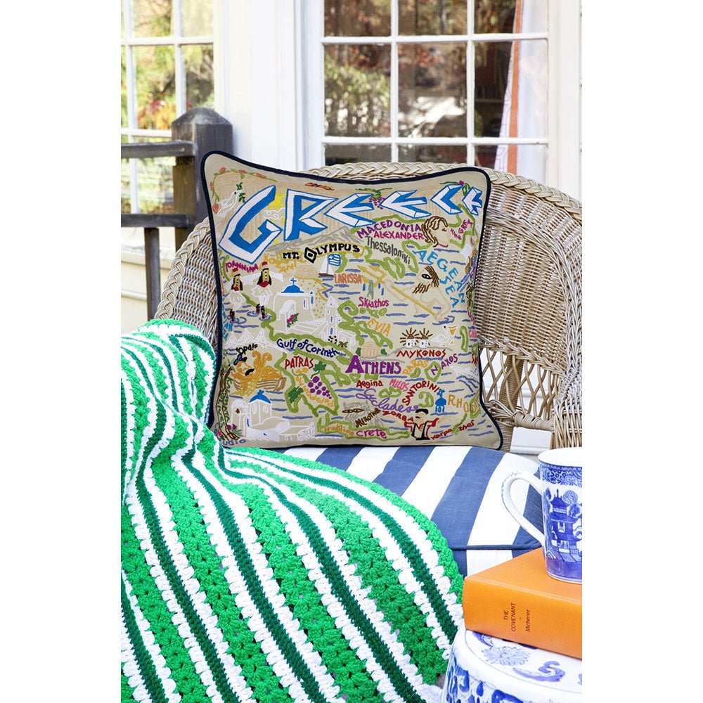 Greece Hand - Embroidered Pillow Pillows La Vie Bien Greece Hand - Embroidered Pillow