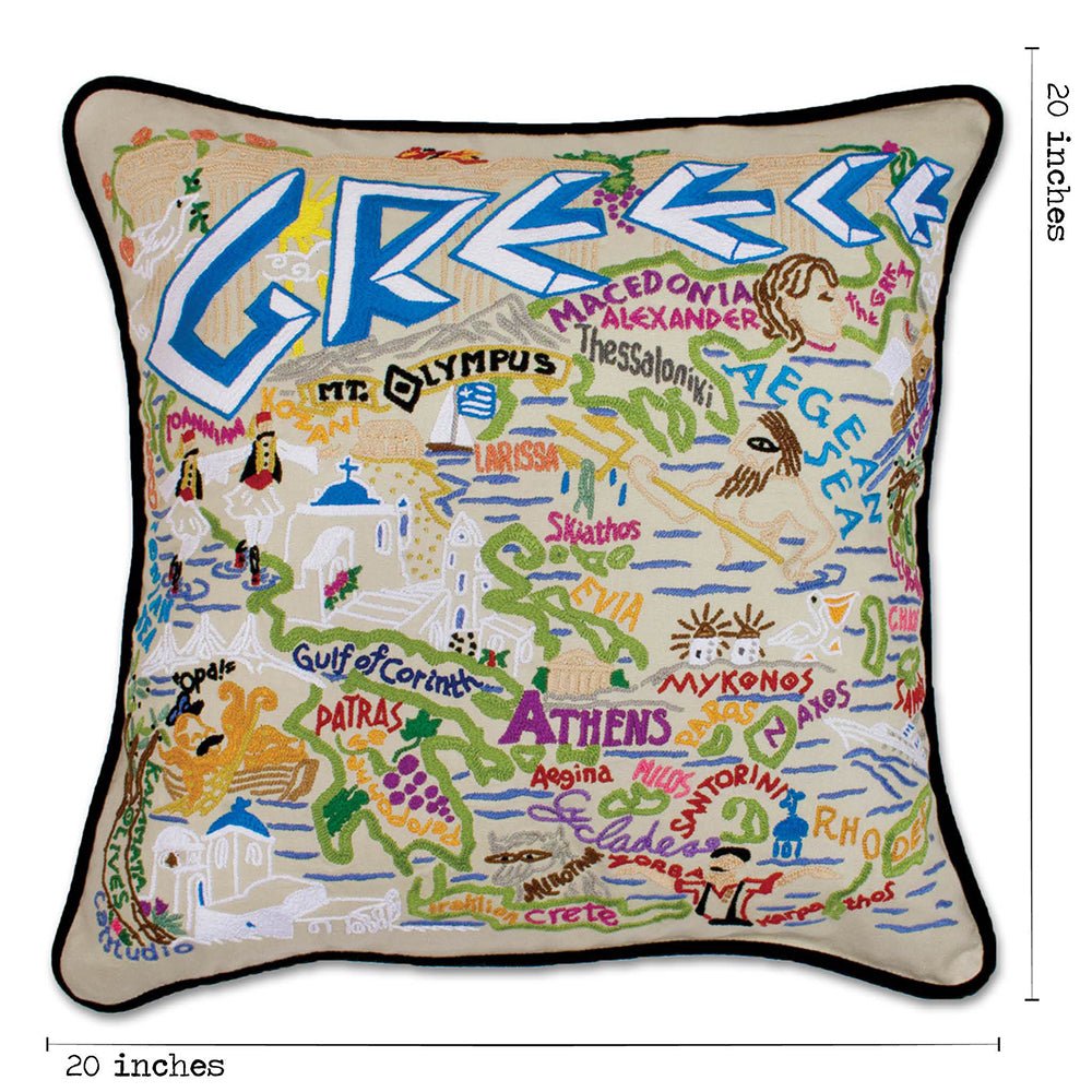 Greece Hand - Embroidered Pillow Pillows La Vie Bien Greece Hand - Embroidered Pillow