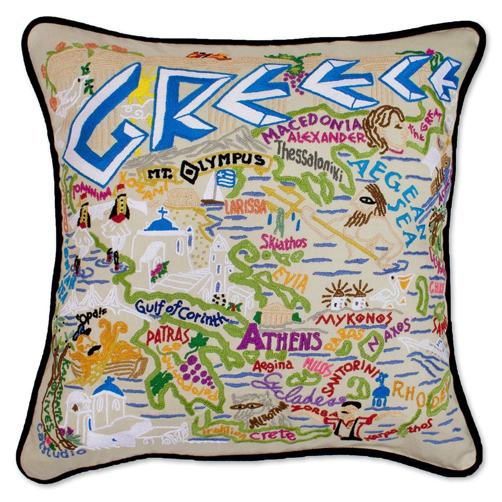 Greece Hand - Embroidered Pillow Pillows La Vie Bien Greece Hand - Embroidered Pillow