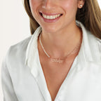 Greek Half Pearls Half Paperclip Name Necklace La Vie Bien Greek Half Pearls Half Paperclip Name Necklace