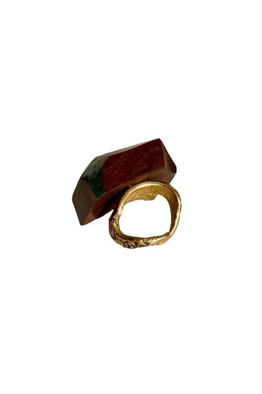 Green Angle Wood Ring ring La Vie Bien Green Angle Wood Ring