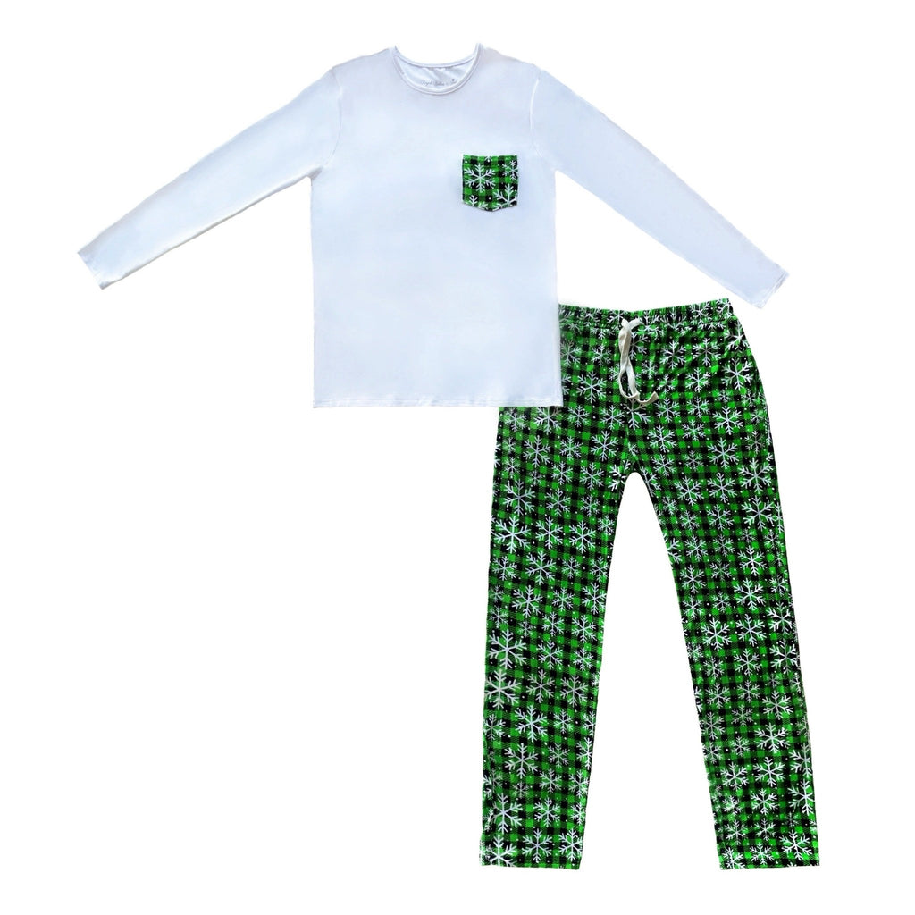 Green Buffalo Plaid Snowflake Family Matching Men's Adult Pajamas Sets La Vie Bien Green Buffalo Plaid Snowflake Family Matching Men's Adult Pajamas