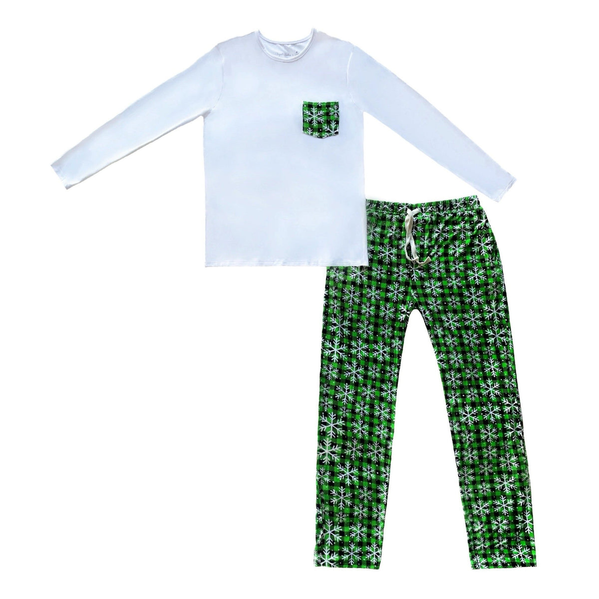 Green Buffalo Plaid Snowflake Family Matching Men's Adult Pajamas Sets La Vie Bien Green Buffalo Plaid Snowflake Family Matching Men's Adult Pajamas