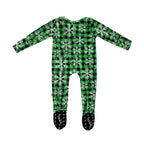 Green Buffalo Plaid Snowflake Family Matching Zip Footie Onesie La Vie Bien Green Buffalo Plaid Snowflake Family Matching Zip Footie