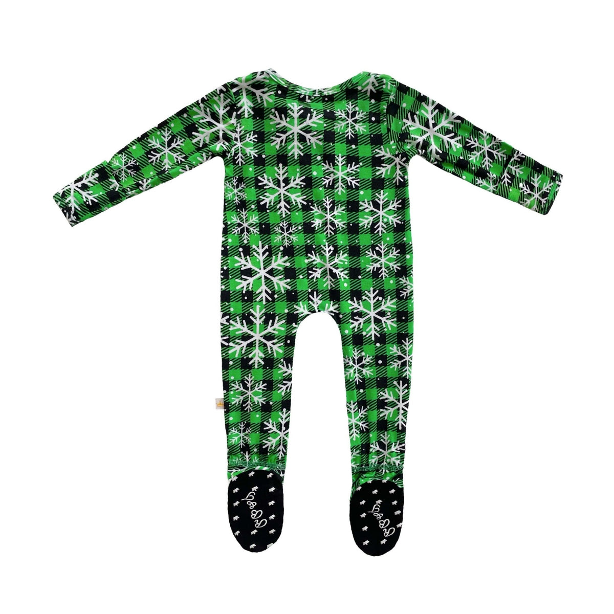 Green Buffalo Plaid Snowflake Family Matching Zip Footie Onesie La Vie Bien Green Buffalo Plaid Snowflake Family Matching Zip Footie