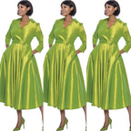 Green Classic Style Faux Wrap Dress