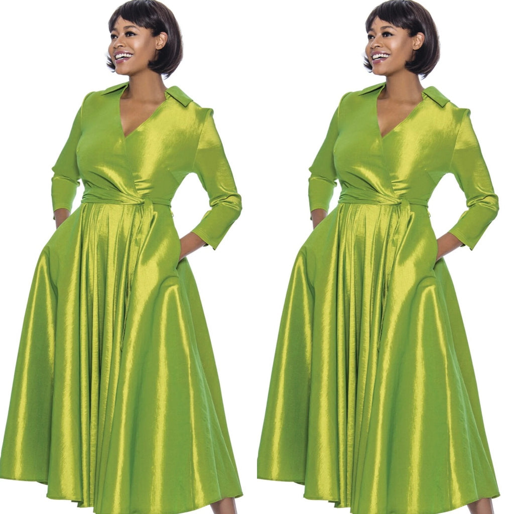 Green Classic Style Faux Wrap Dress