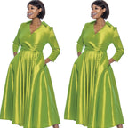 Green Classic Style Faux Wrap Dress