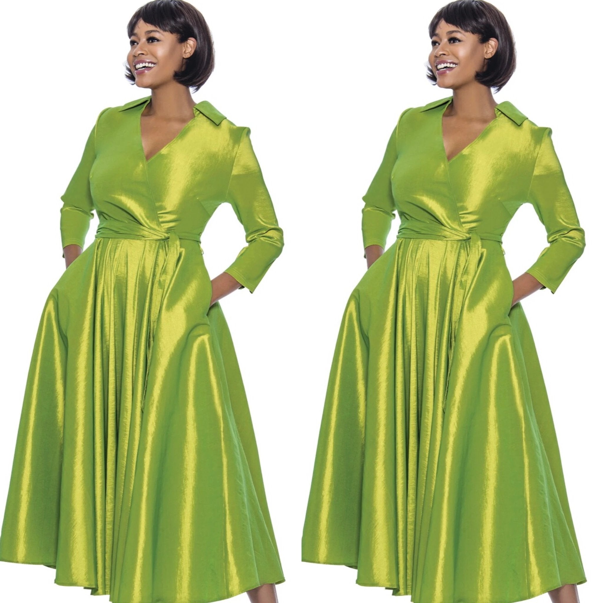 Green Classic Style Faux Wrap Dress