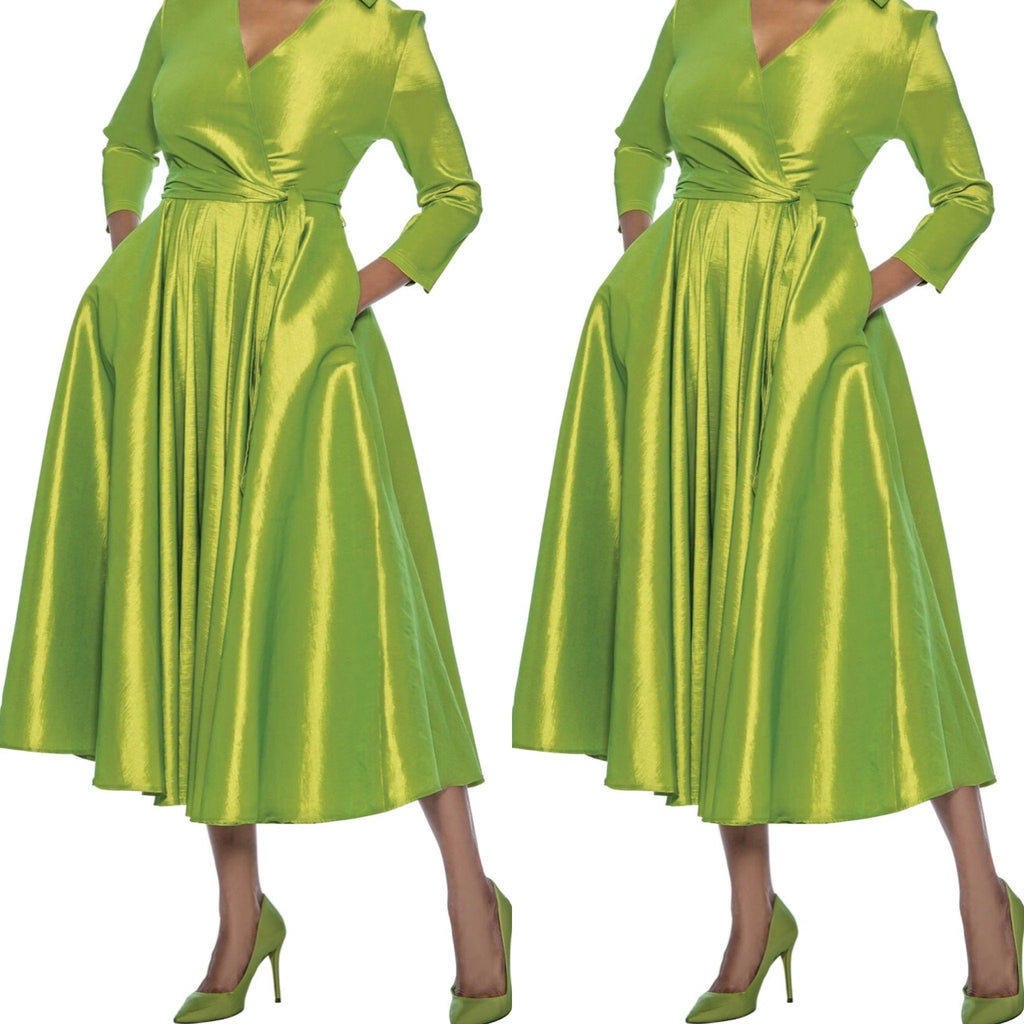 Green Classic Style Faux Wrap Dress