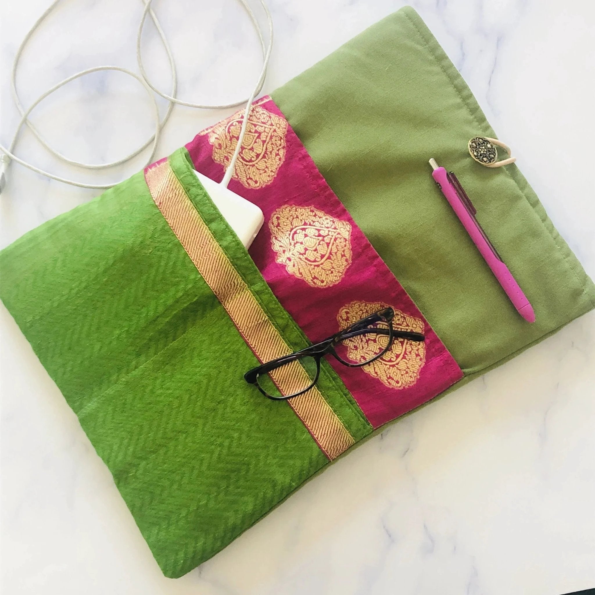 Green Device Saree Sleeve by Modern Desi