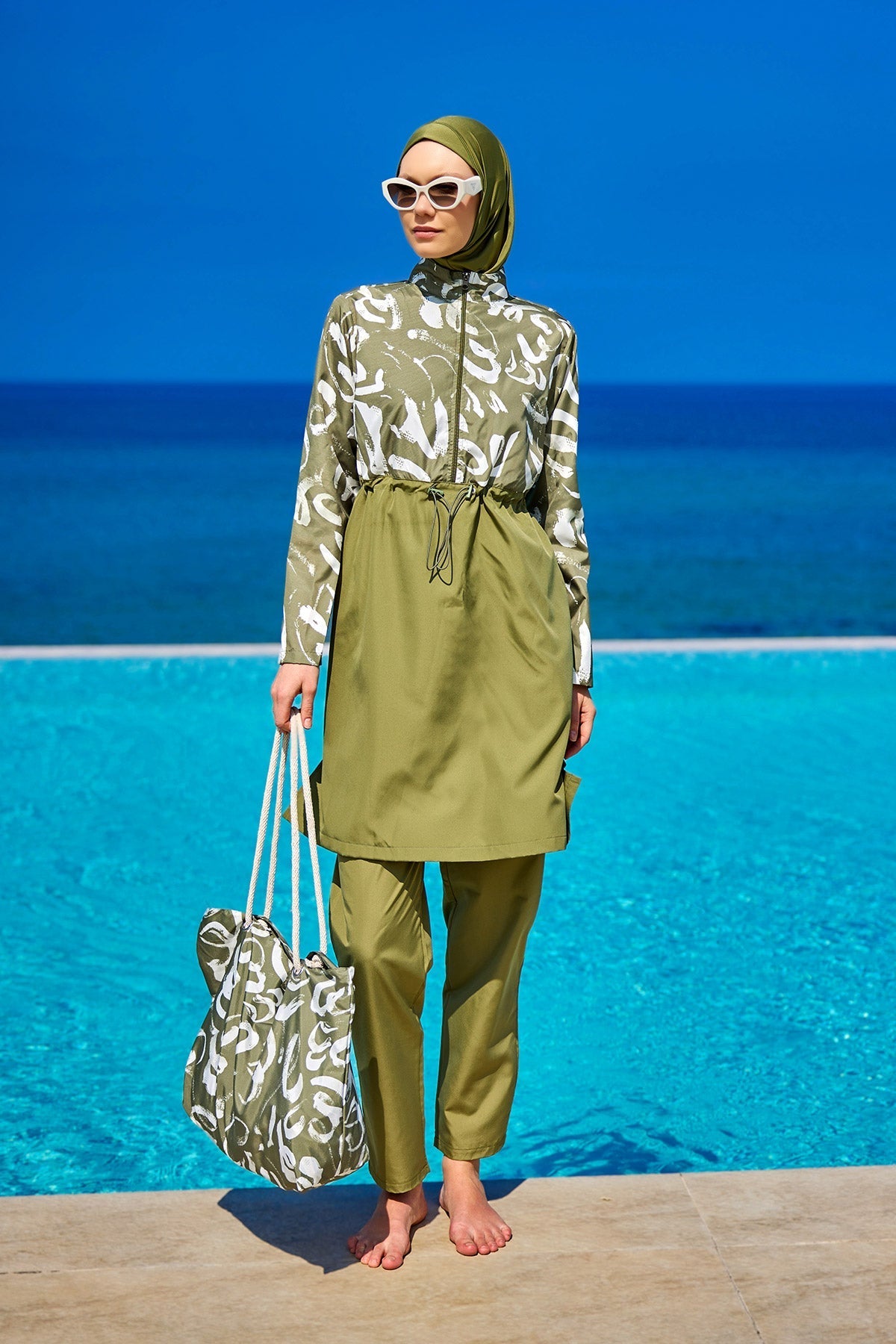Green Full Coverage Modest Swimwear Set for Women R2506 Covered Burkini Swimwear La Vie Bien Green Full Coverage Modest Swimwear Set for Women R2506