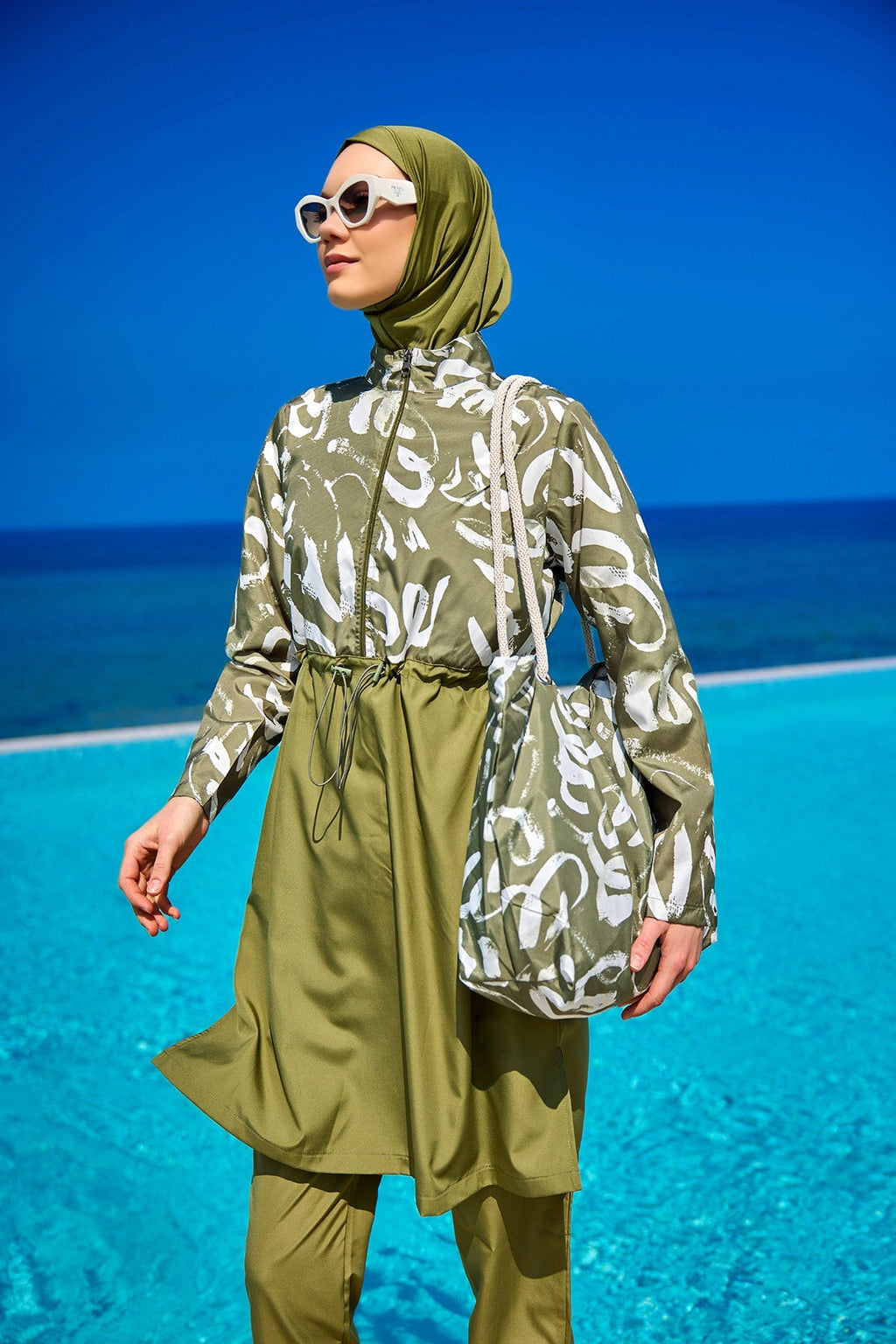 Green Full Coverage Modest Swimwear Set for Women R2506 Covered Burkini Swimwear La Vie Bien Green Full Coverage Modest Swimwear Set for Women R2506