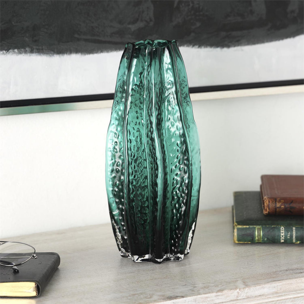 Green Glass Bubble Textured Vase Vases La Vie Bien Green Glass Bubble Textured Vase