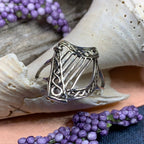 Green Isle Celtic Harp Ring - Irish Ring in Sterling Silver Ring La Vie Bien Green Isle Celtic Harp Ring - Irish Ring in Sterling Silver