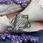 Green Isle Celtic Harp Ring - Irish Ring in Sterling Silver Ring La Vie Bien Green Isle Celtic Harp Ring - Irish Ring in Sterling Silver